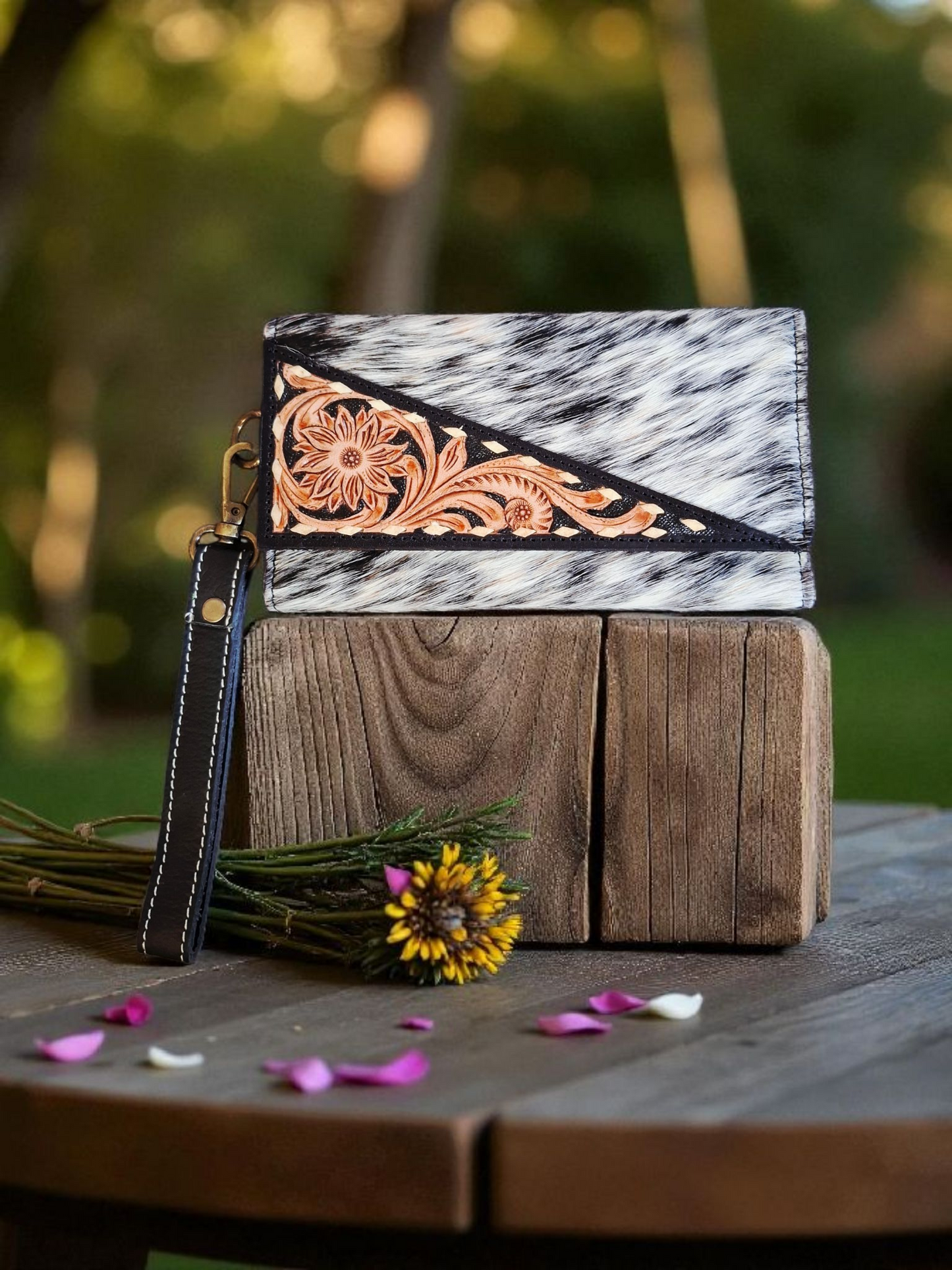 BNB Cowhide Wallet With Leather Tooling