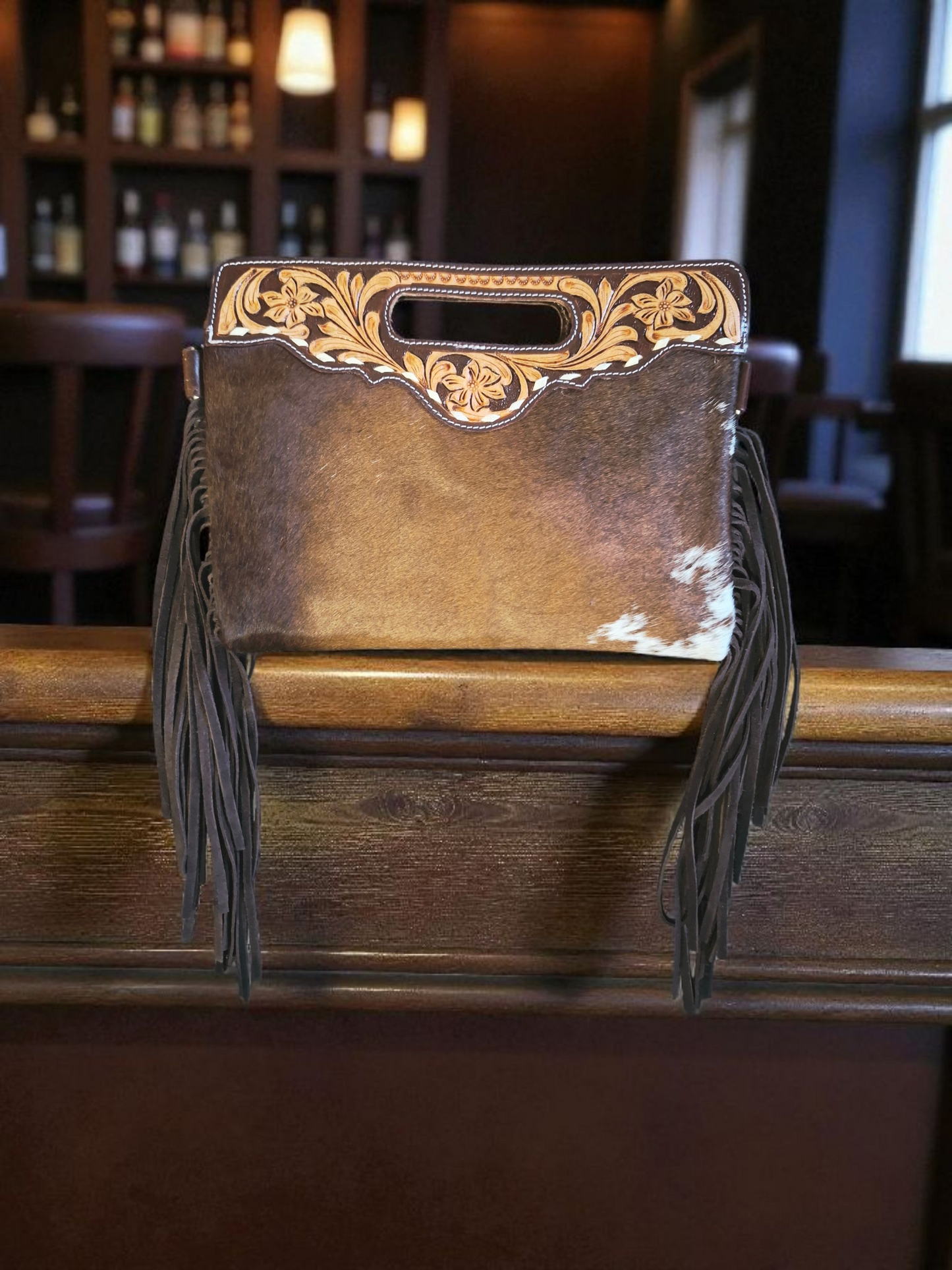 BNB Cowhide & Leather Satchel Bag With Tassels