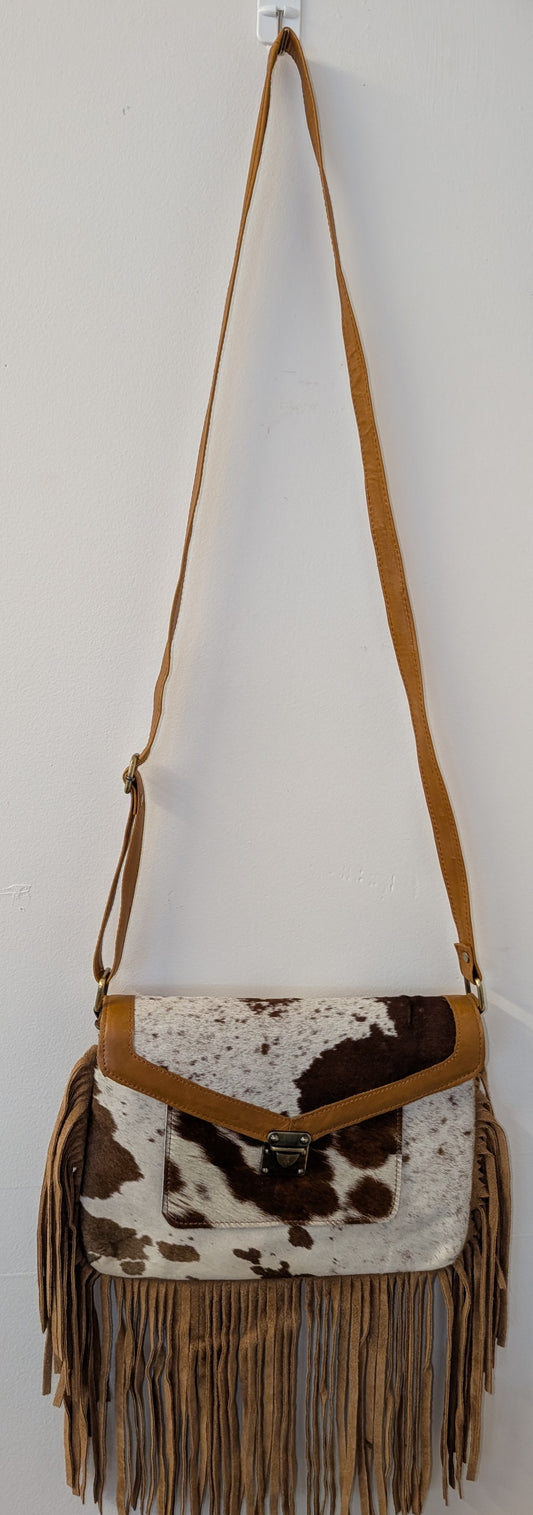 BNB Cowhide & Leather Satchel Bag With Tassels