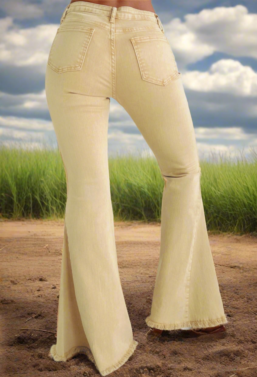 BNB Jeans- Khaki MW Raw Edge Flare