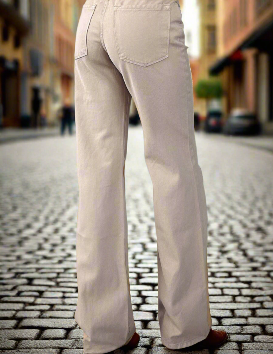 BNB Jeans- Khaki HW Ripped Wide-Leg
