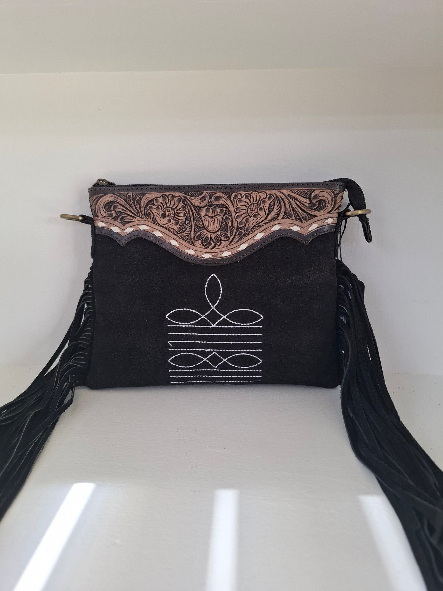 Suede Leather Satchel Bag Med