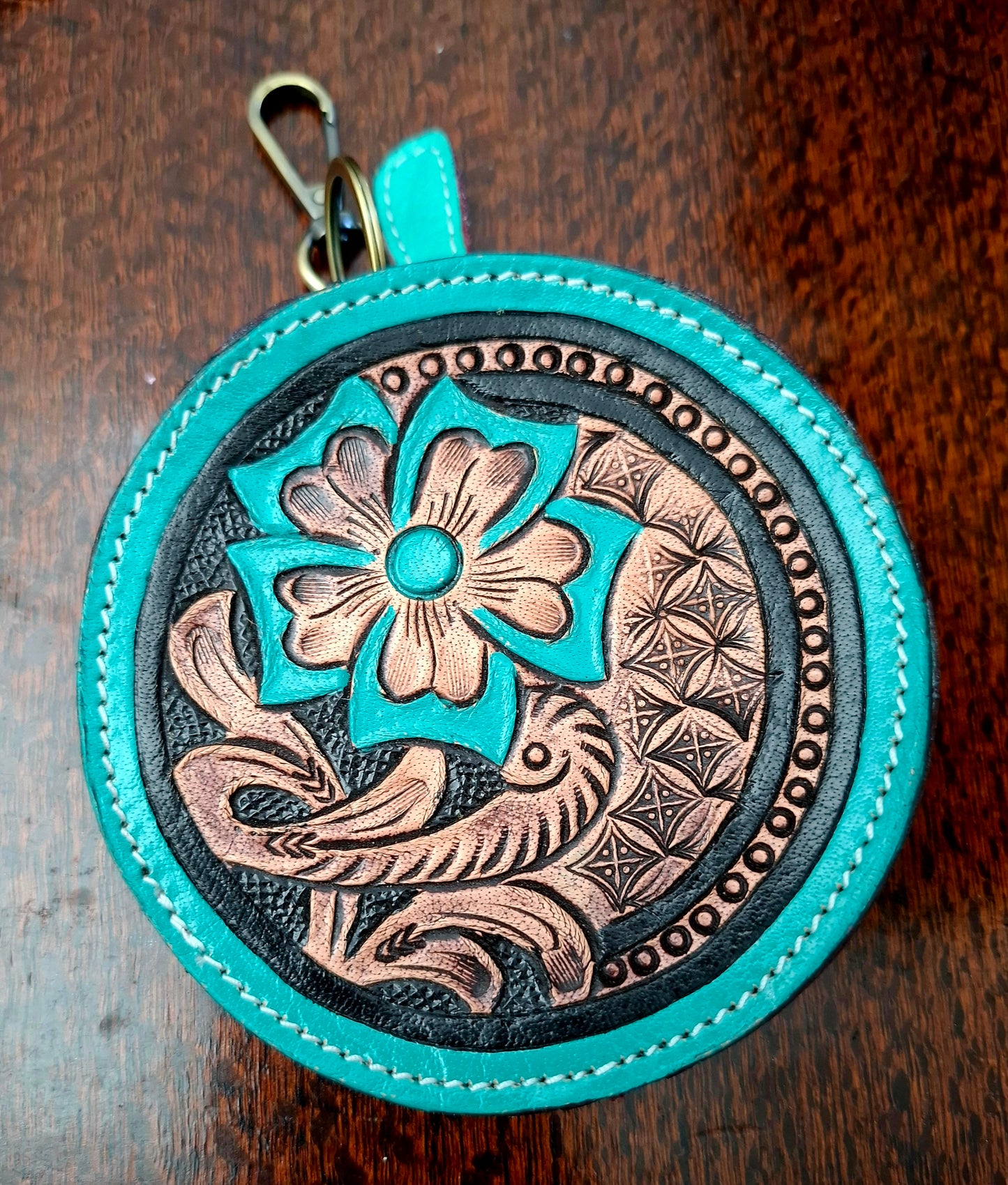 BNB Carved Leather Coin Purse Large