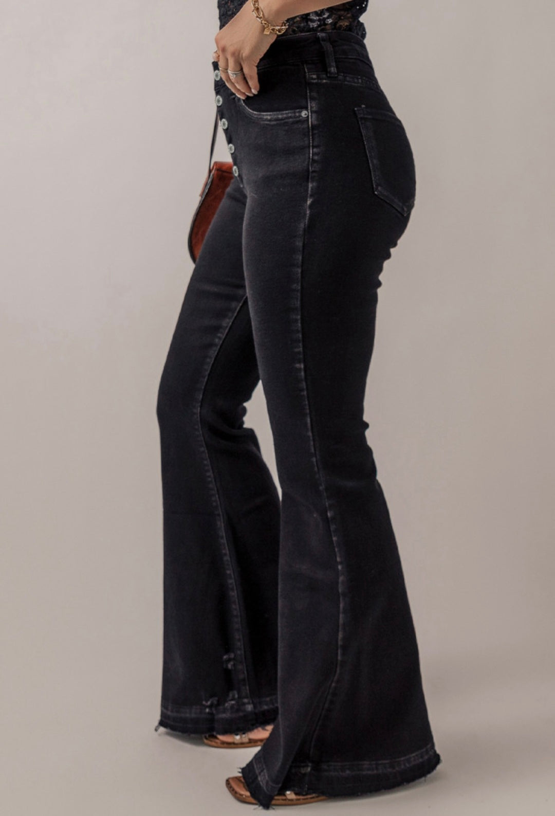 BNB Jeans- Black HW Button Front Flare