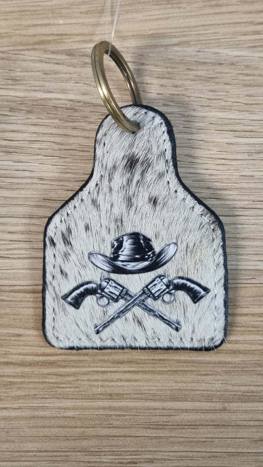 WL Cow Hide Key Ring- Pistols w. Hat