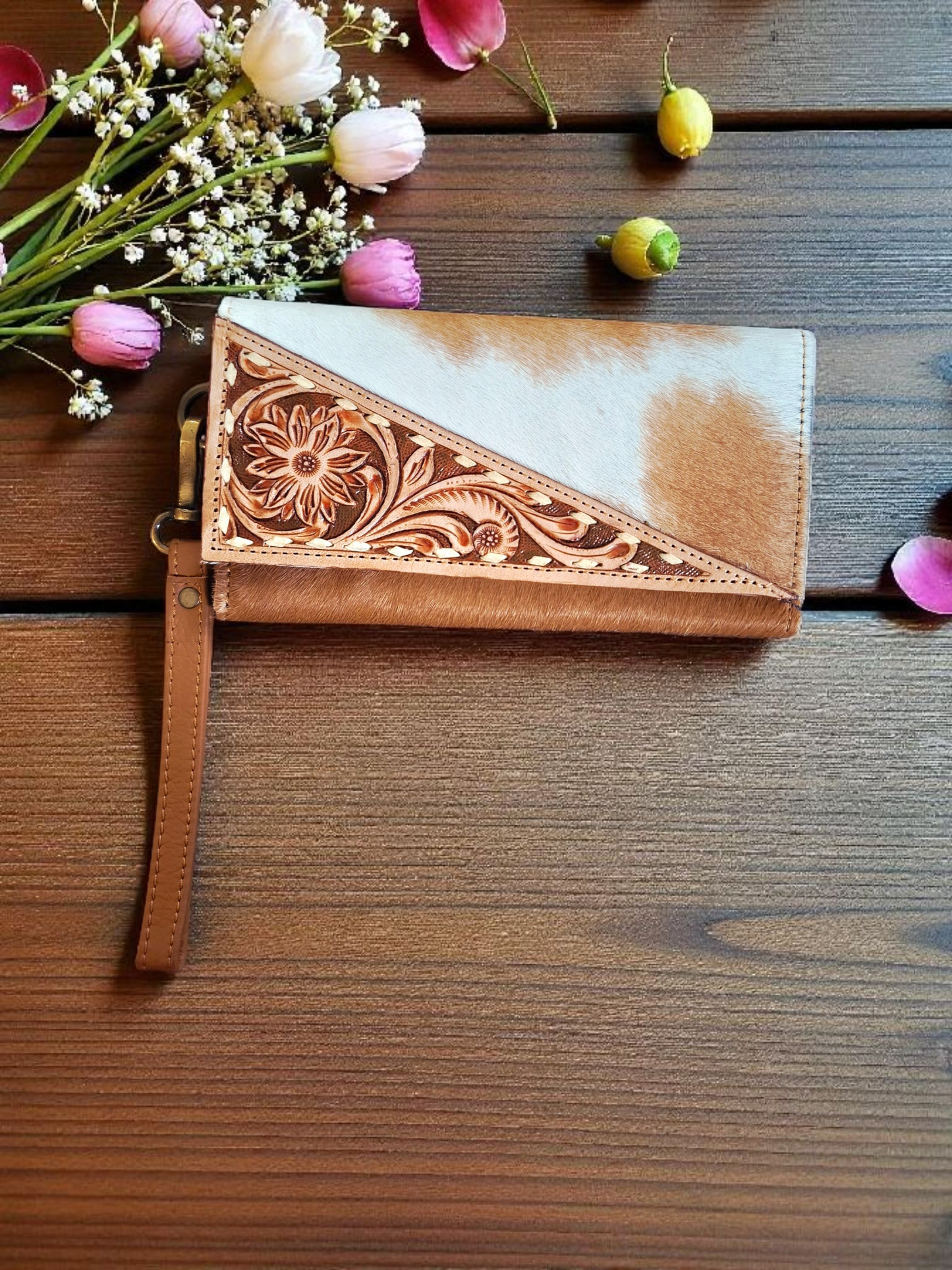 BNB Cowhide Wallet With Leather Tooling