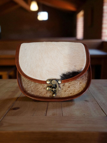 BNB Cowhide & Leather Satchel Bag- Small