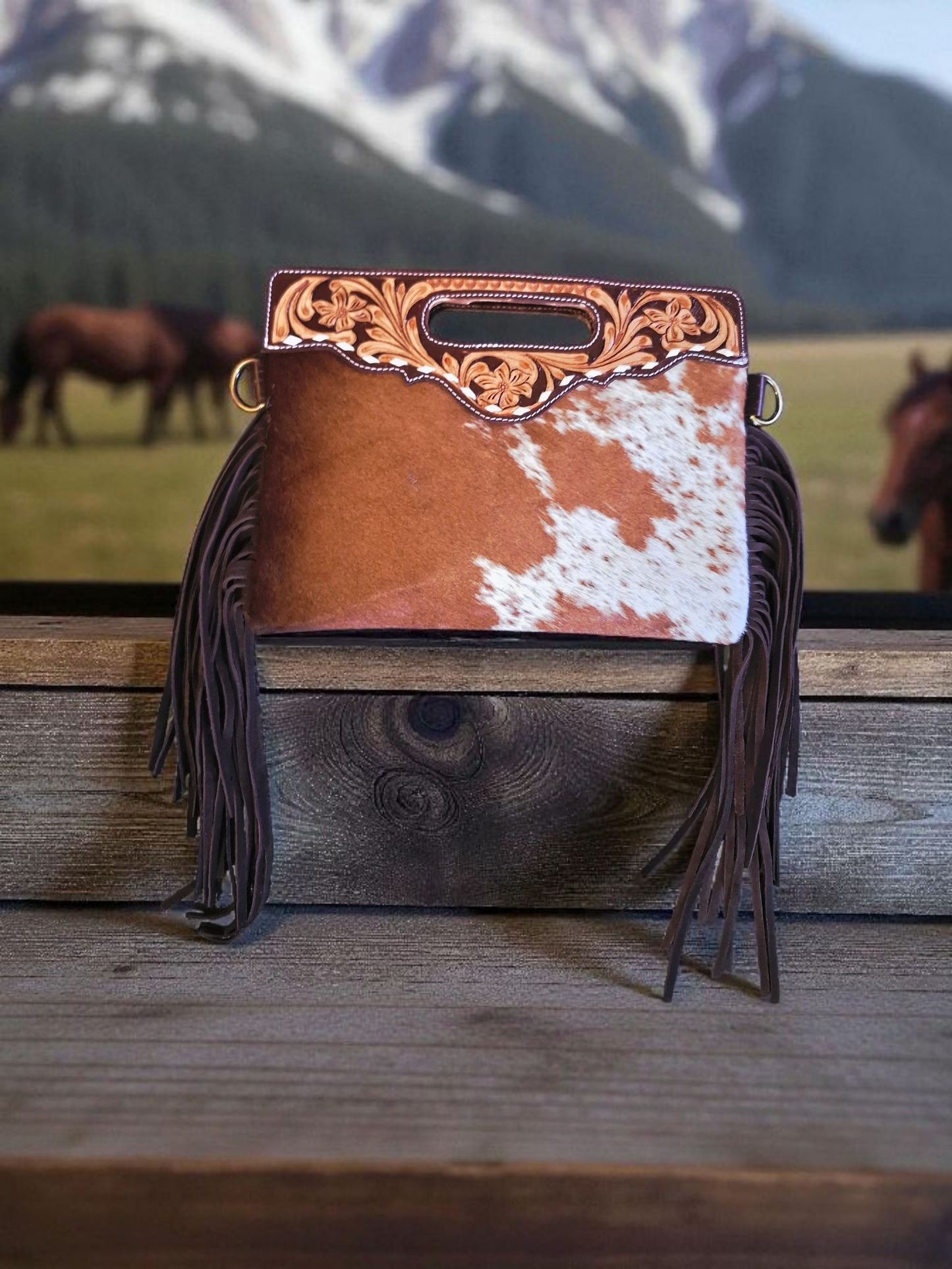 BNB Cowhide & Leather Satchel Bag With Tassels