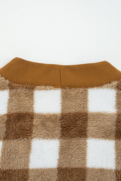 BNB Cardigan - Brown - Checkered Sherpa