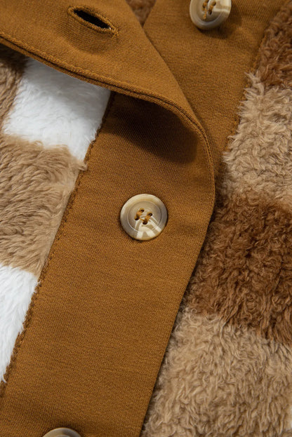 BNB Cardigan - Brown - Checkered Sherpa