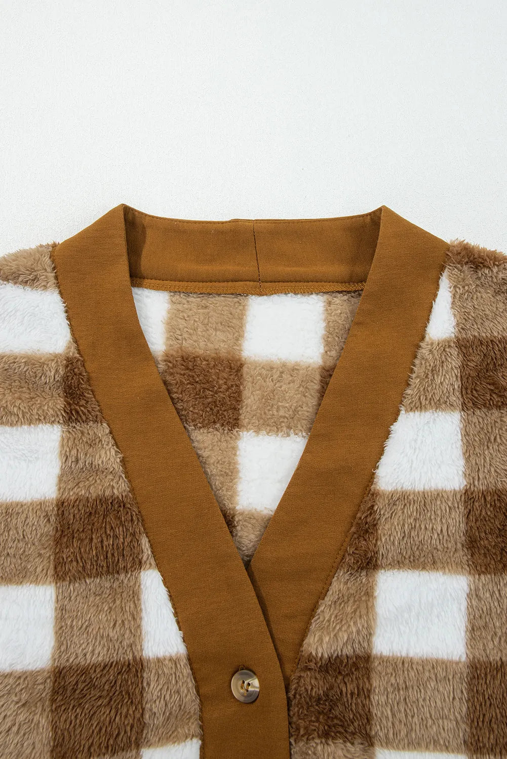 BNB Cardigan - Brown - Checkered Sherpa