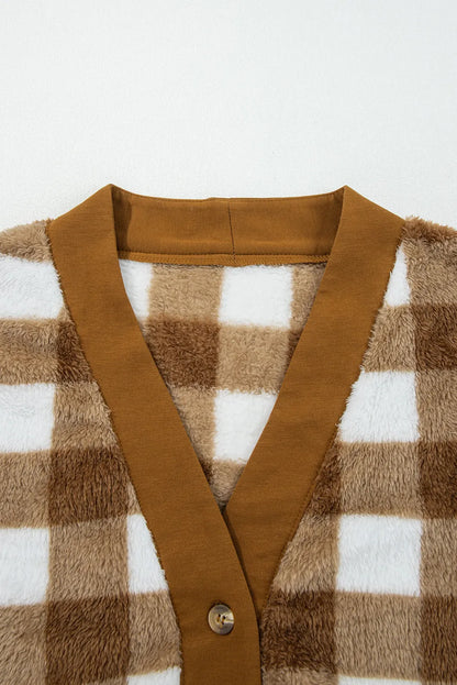 BNB Cardigan - Brown - Checkered Sherpa