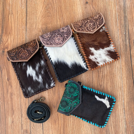 Cowhide And Leather Cross Body Bag