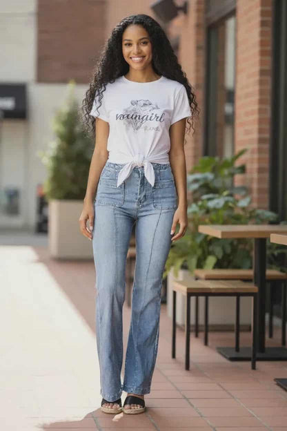 BNB Jeans - HW Light Blue Fly Button Exposed Seam