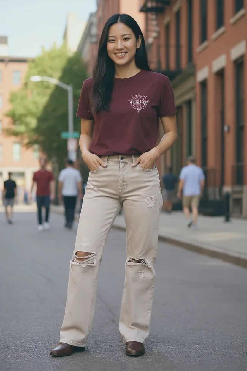 BNB Jeans- Khaki HW Ripped Wide-Leg