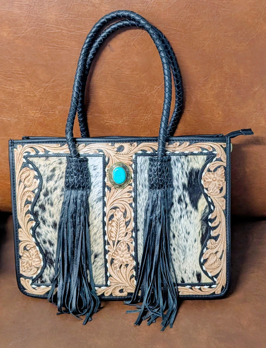 BNB Cowhide & Leather Tote Bag With Tassels - Large