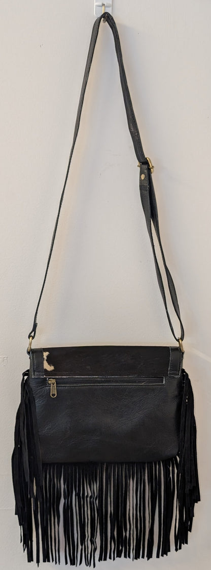 BNB Cowhide & Leather Satchel Bag With Tassels