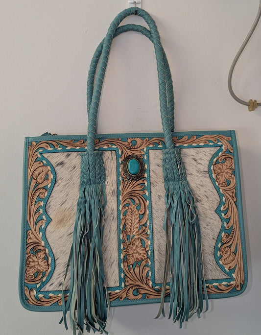 BNB Cowhide & Leather Tote Bag With Tassels - Large