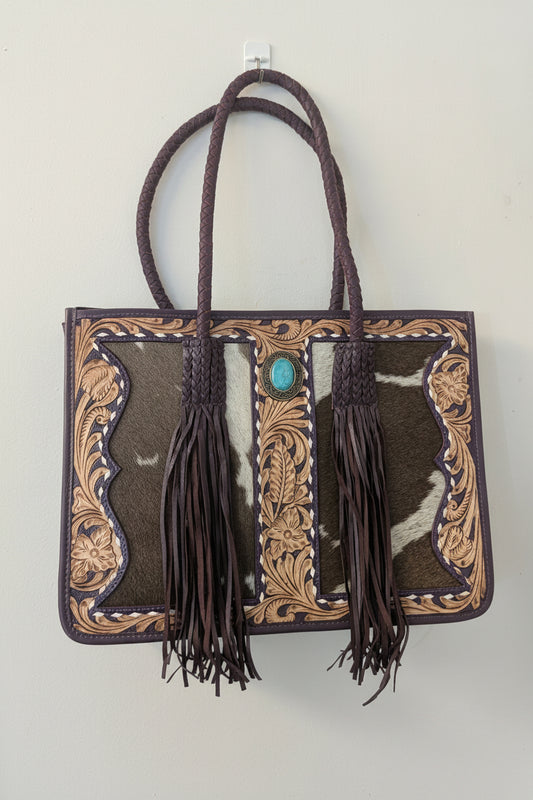 BNB Cowhide & Leather Tote Bag With Tassels - Large