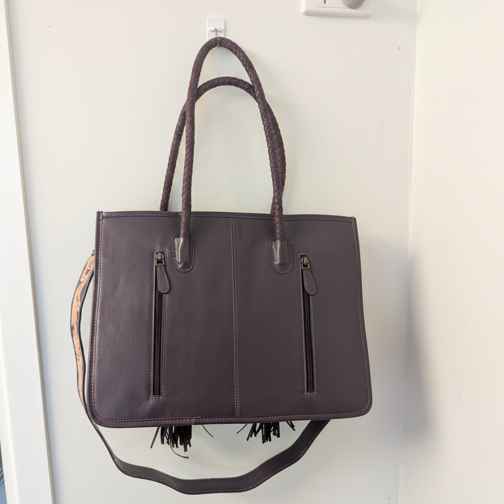 BNB Cowhide & Leather Tote Bag With Tassels - Large