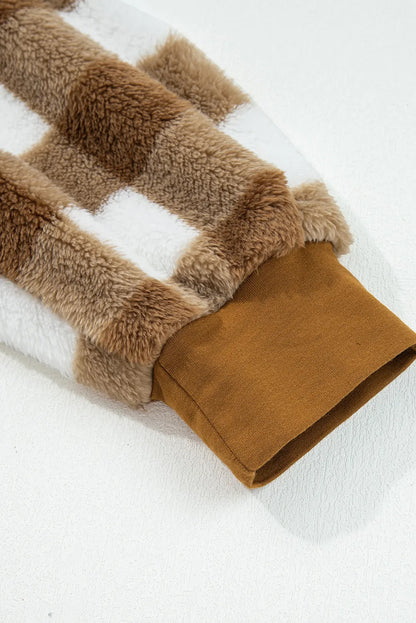 BNB Cardigan - Brown - Checkered Sherpa
