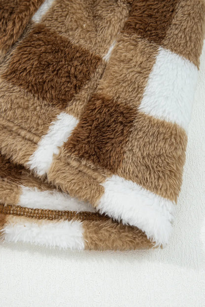 BNB Cardigan - Brown - Checkered Sherpa