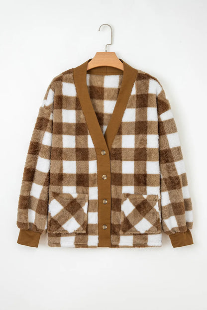 BNB Cardigan - Brown - Checkered Sherpa