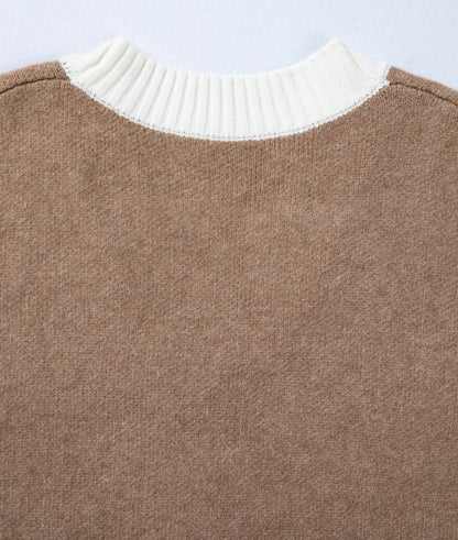 BNB Cardigan - Khaki - Colour Block Raw Edge Detail