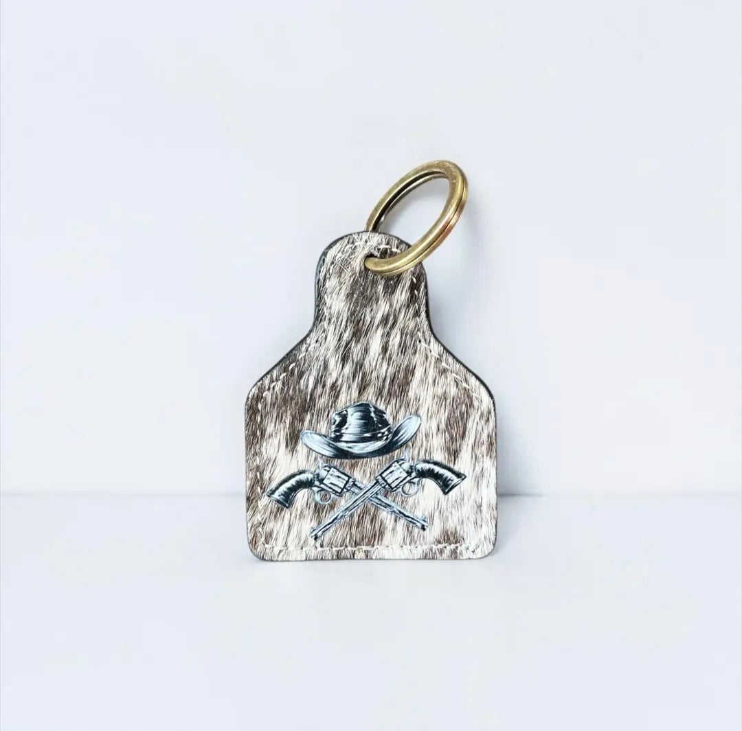 WL Cow Hide Key Ring- Pistols w. Hat