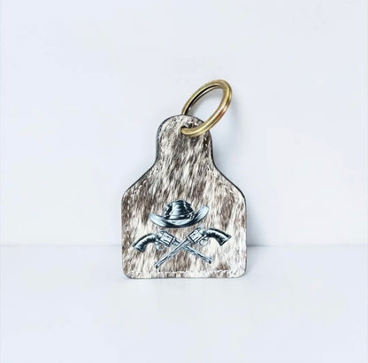 WL Cow Hide Key Ring- Pistols w. Hat
