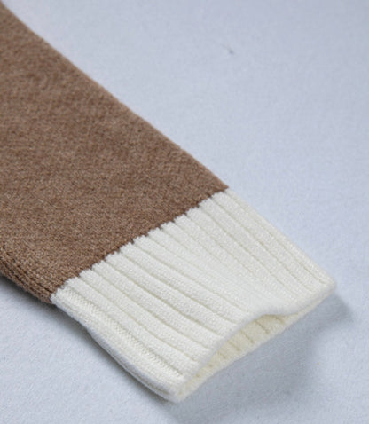 BNB Cardigan - Khaki - Colour Block Raw Edge Detail