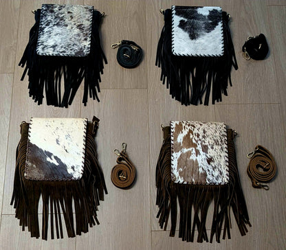 BNB Cowhide & Leather Satchel Bag With Tassels
