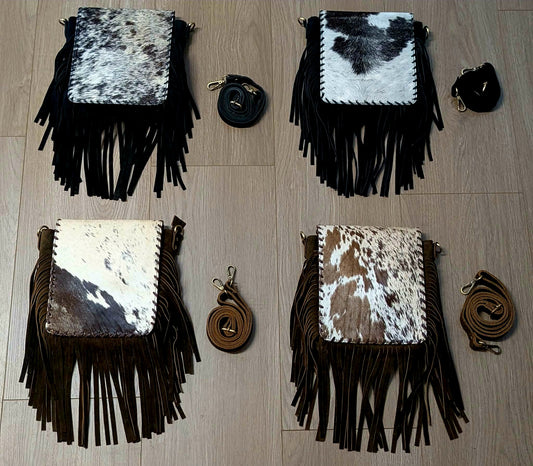 BNB Cowhide & Leather Satchel Bag With Tassels