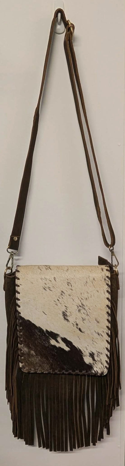 BNB Cowhide & Leather Satchel Bag With Tassels