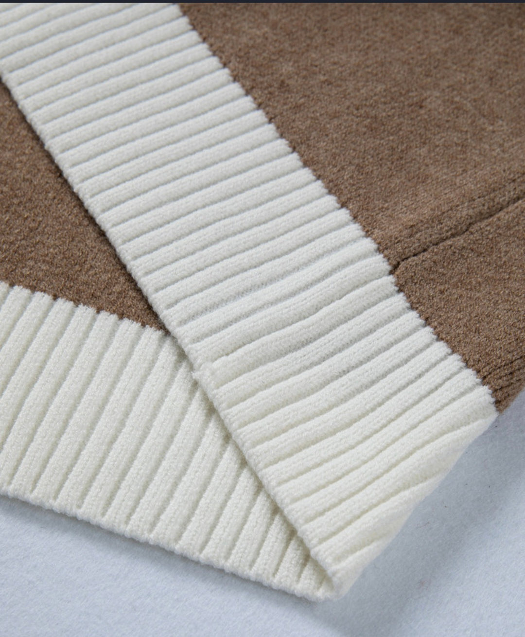 BNB Cardigan - Khaki - Colour Block Raw Edge Detail
