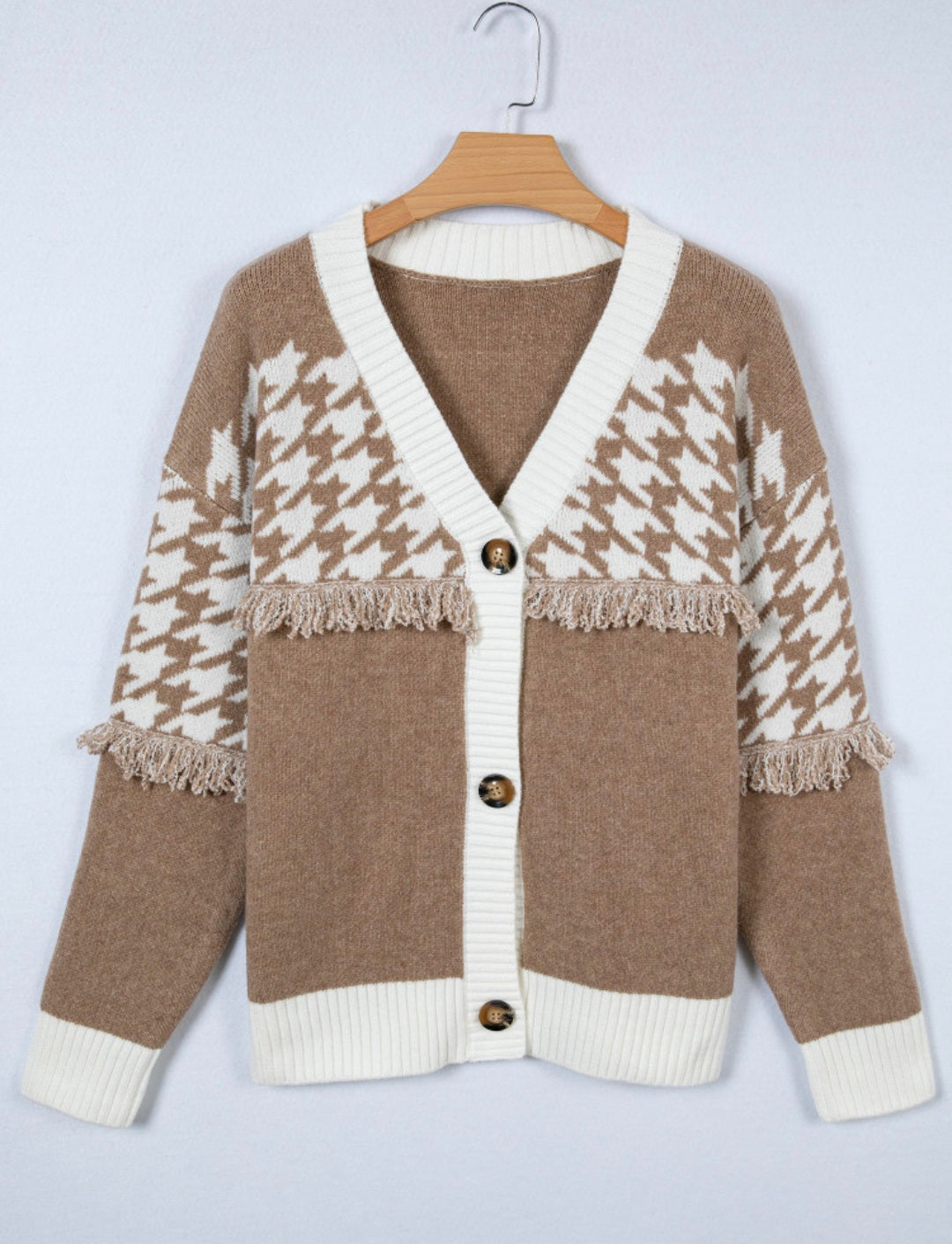 BNB Cardigan - Khaki - Colour Block Raw Edge Detail