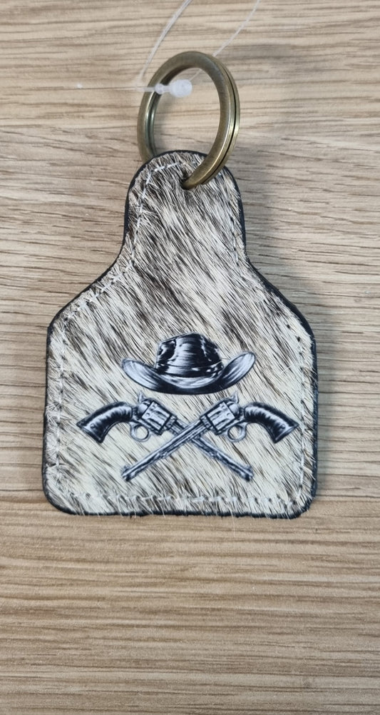 WL Cow Hide Key Ring- Pistols w. Hat