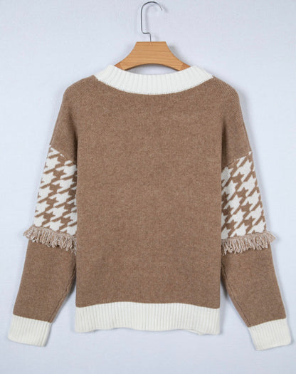 BNB Cardigan - Khaki - Colour Block Raw Edge Detail