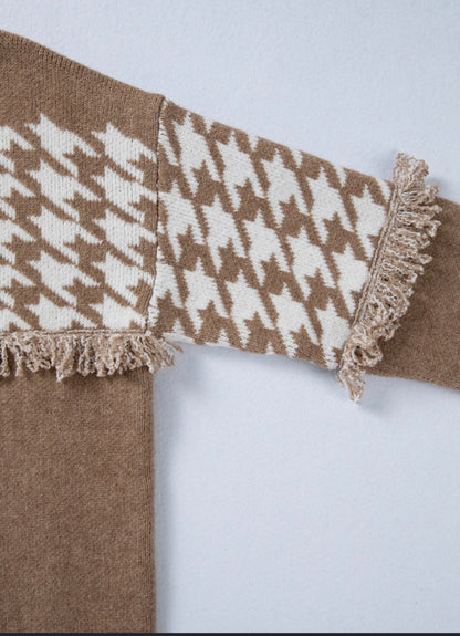 BNB Cardigan - Khaki - Colour Block Raw Edge Detail