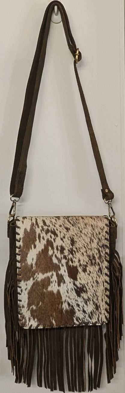 BNB Cowhide & Leather Satchel Bag With Tassels