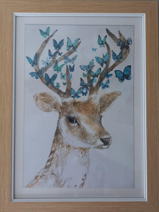 Framed Print Butterfly Deer